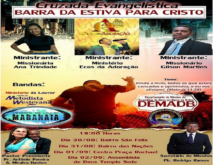 Grande Cruzada Evangelística será realizada em Barra da Estiva
